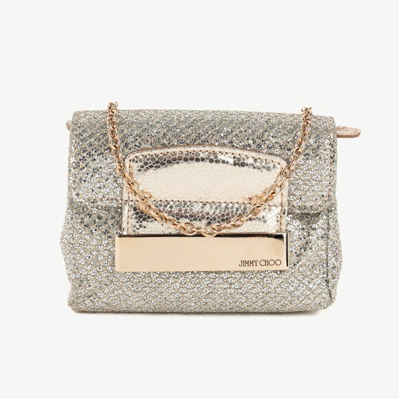 Jimmy Choo Caro Champagne Glitter Fabric Clutch - Picture 1 of 11